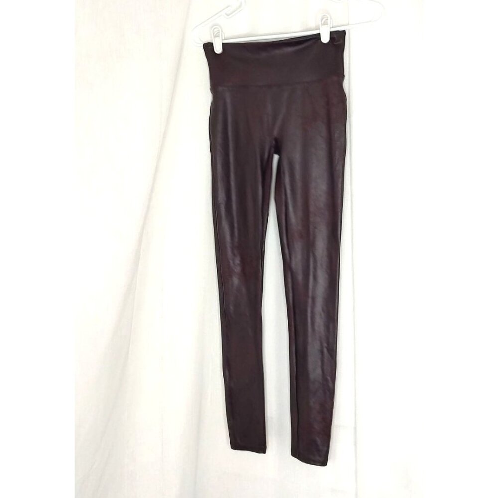SPANX Ready to Wow Faux Leather Leggings S BROWN WINE 2437 - Picture 4 of 12